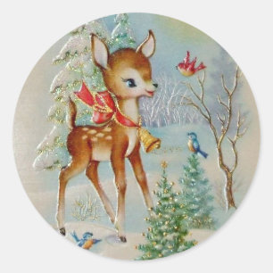 De vintage Herten van Kerstmis van het Baby in de Ronde Sticker