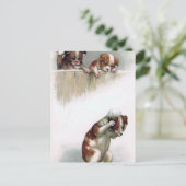 "De Vintage honden die van Sneeuwballen spelen" Briefkaart (Staand voorkant)