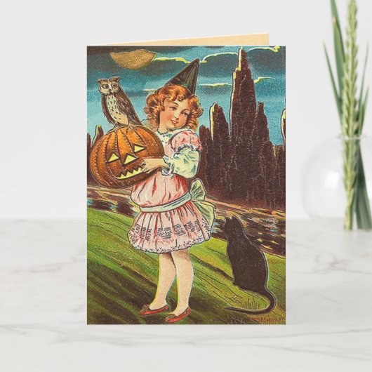 De vintage Kaart van de Heks van Halloween (Voorkant)
