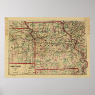 De vintage Kaart van de Spoorweg van Missouri Poster