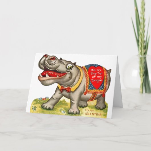De vintage Kaart van de Valentijnsdag Hippo (Voorkant)