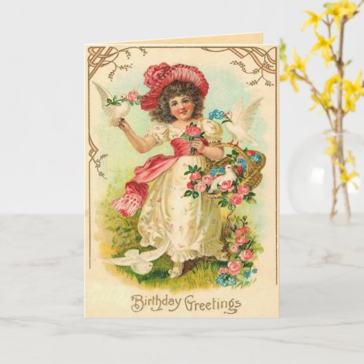 De vintage Kaart van de Verjaardag (Gele Bloem)