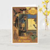 De Vintage Kaart van Halloween Pranksters (Gele Bloem)