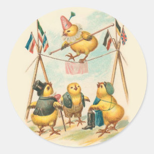 De vintage Kaart van Pasen met de Kuikens van het Ronde Sticker