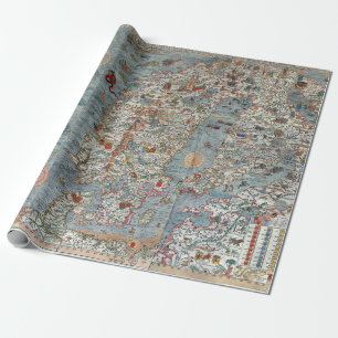 De vintage Kaart van Scandinavië van de Jachthave Cadeaupapier