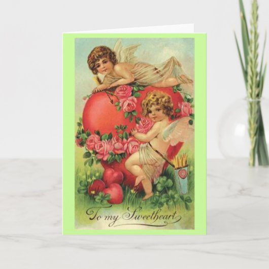 De vintage kaart van Valentijn met Cupido's (Voorkant)
