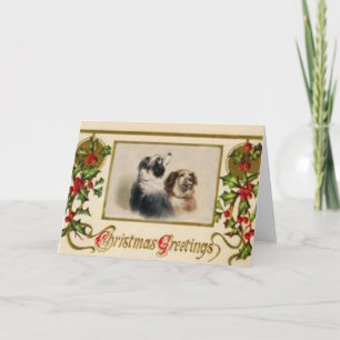 De vintage Kerstkaart van Border collie Feestdagen Kaart