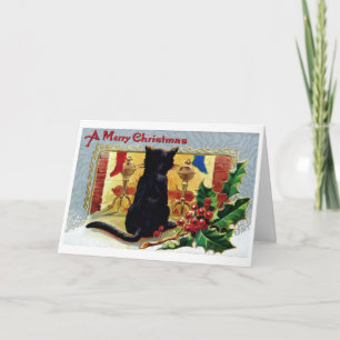 De vintage Kerstkaart van de Kat Feestdagen Kaart