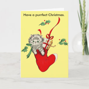 De vintage Kerstkaart van de Kat & van de Kous Feestdagen Kaart