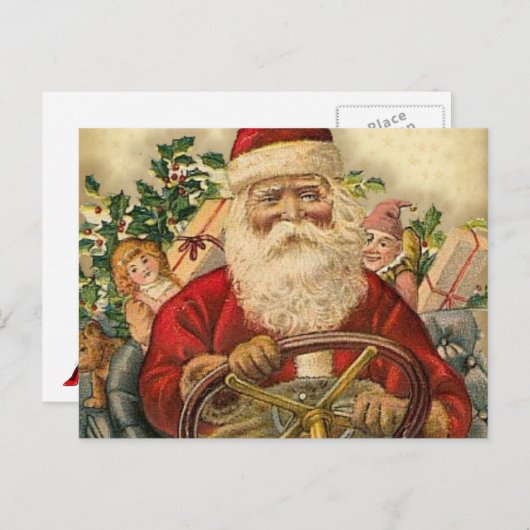 De vintage Kerstman in Auto: Briefkaarten (Voorkant / Achterkant)