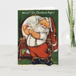 De Vintage Kerstman van KRW bereidt Feestdagen Kaart