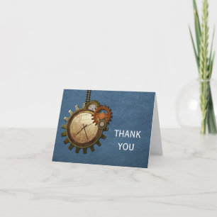 De vintage Klok dankt u kaardt, Blauw Bedankkaart