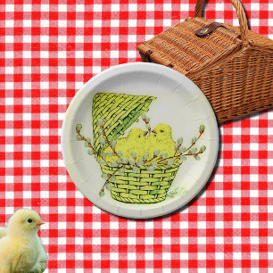 De vintage Kuikens van Pasen Papieren Bordje