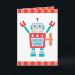 De vintage Leuke Gelukkige Verjaardag van het Kaart<br><div class="desc">Wens de kleine jongen een gelukkige verjaardag met dit leuke wenskaart! Het kenmerkt een gelukkig rood en blauw robotspeelgoed die een zeer belangrijke spoel op zijn rug heeft. De robot heeft ook het scherm op zijn lichaam om bericht voor het feestvarken te personaliseren! Groot voor feestvarkens die van het van...</div>