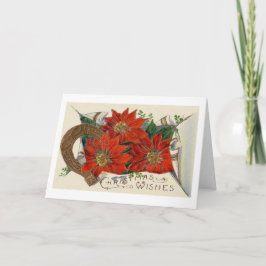 De vintage Poinsettia en het Hoefijzer van Feestdagen Kaart