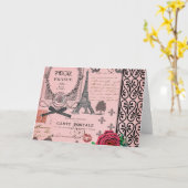 De vintage Roze Collage van Parijs Kaart (Gele Bloem)