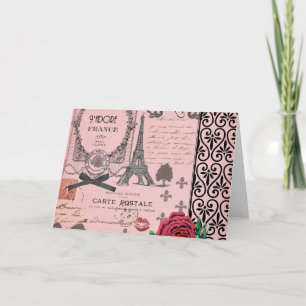 De vintage Roze Collage van Parijs Kaart
