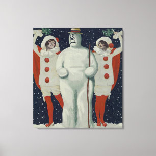 De vintage Sneeuwman en de Dames van Kerstmis Canvas Afdruk