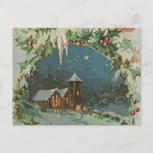 De vintage Stad van Kerstmis met Kinderen Feestdagenkaart