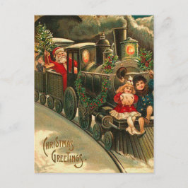 De vintage Trein van Kerstmis van de Kerstman Feestdagenkaart