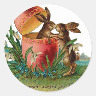De Vintage van de Kus van de paashaas Ronde Sticker