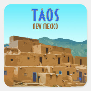 De Vintage van Pueblos New Mexico van Taos Vierkante Sticker