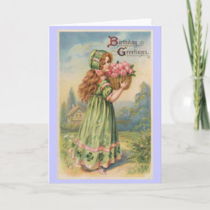 De vintage verjaardag van Victoriaans meisjesrozen Kaart