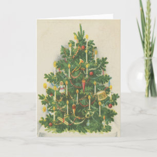 De vintage Victoriaans Kerstboom schouwt Mooie Feestdagen Kaart