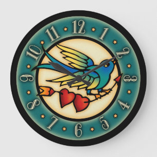 De vintage Vogel en de Harten van het Tattoo Grote Klok