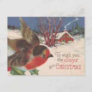 De vintage Vogel van de Winter van Kerstmis Feestdagenkaart