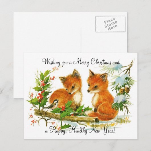 De vintage vossen van Kerstmis Feestdagenkaart (Voorkant / Achterkant)