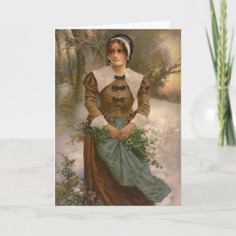De vintage Vrouw van de Pelgrim Feestdagen Kaart
