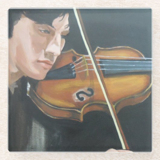 De violist (schilderen) glazen onderzetter (Voorkant)