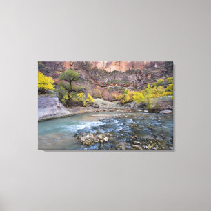 De Virgin River in de herfst in Zion National Park Canvas Afdruk