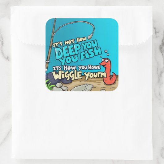 De vis en de worm vierkante sticker (Tas)