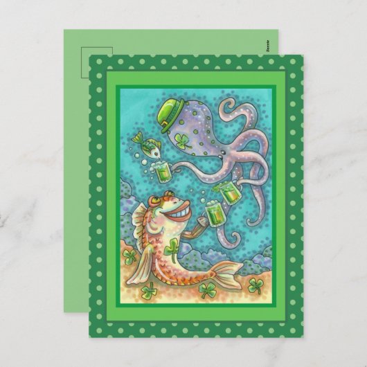 DE VIS- EN OCTOPUSCHEERS VAN Sint-PADDY NAAR GROEN Feestdagenkaart (Voorkant / Achterkant)