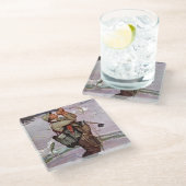 De vis pompt. glazen onderzetter (Schuin)