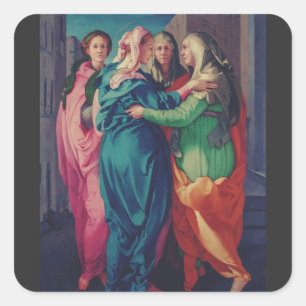 De Visitatie door Pontormo Manneristische Kunst Vierkante Sticker