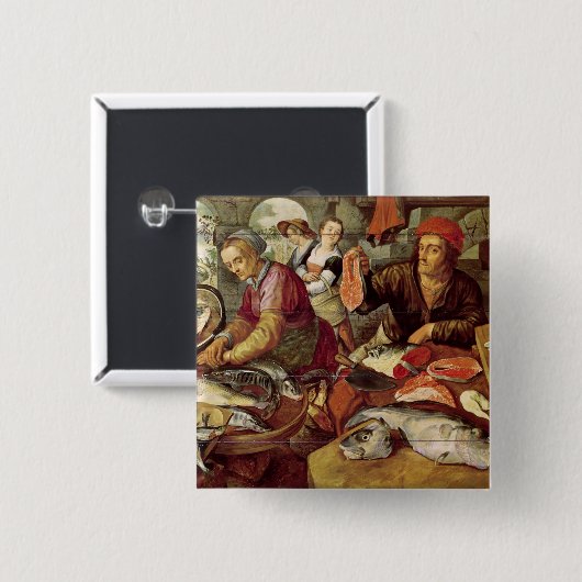 De vismarkt vierkante button 5,1 cm (Voorkant /achterkant)
