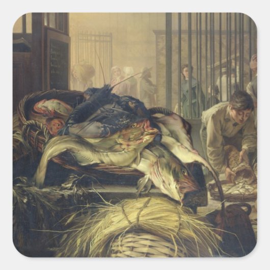 De vismarkt vierkante sticker (Voorkant)