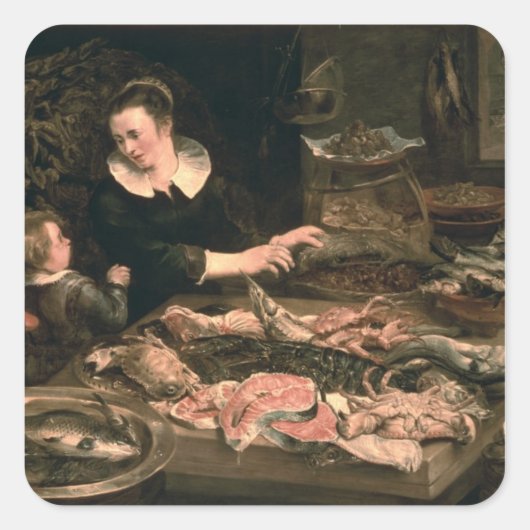 De vismonger vierkante sticker (Voorkant)