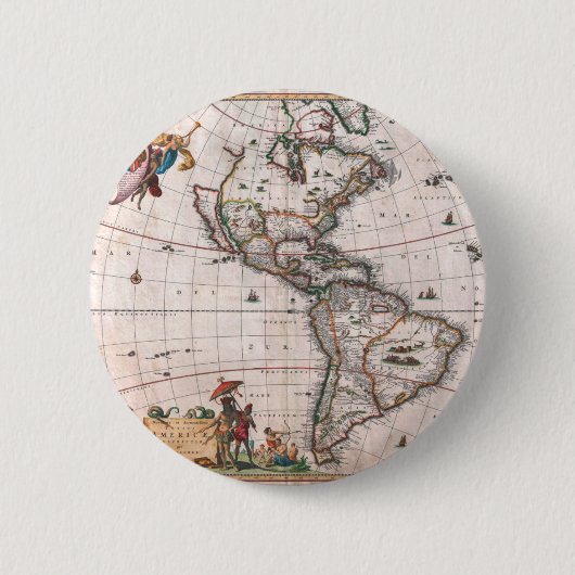 De Visscher-kaart van de Nieuwe Wereld Ronde Button 5,7 Cm (Voorkant)