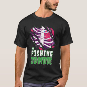De vissen vangende zombie grappige halloween famil t-shirt