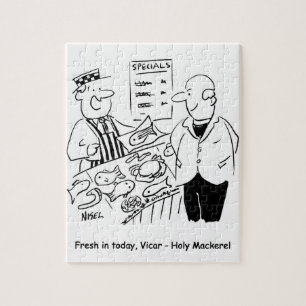 De visser biedt de Vicar Heilige Makreel Cartoon a Legpuzzel
