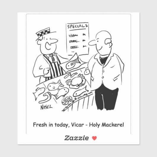De visser biedt Vicar Heilige Makreel. Grappig Sticker (Vel)