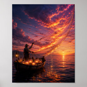 De Visser Die Zonsondergangen Vangt Poster