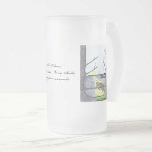 De visser...Frosted Glass Mok... Matglas Bierpul (Voorkant rechts)