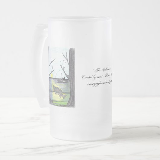 De visser...Frosted Glass Mok... Matglas Bierpul (Voorkant links)