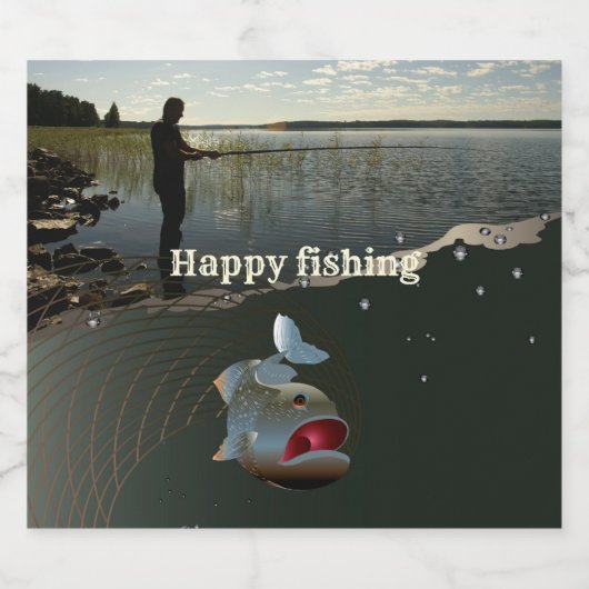 De visser ​ ​ ​ ​ ​. Gelukkig vissen Bier Etiket (Enkel label)