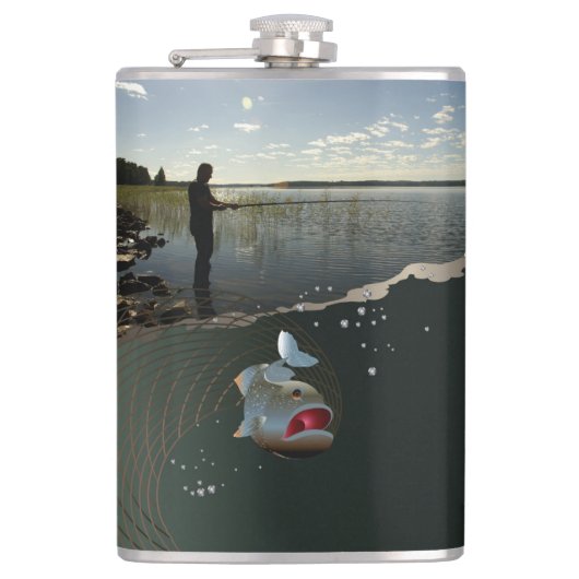 De visser ​ ​ ​ ​ ​. Gelukkig vissen Heupfles (Voorkant)